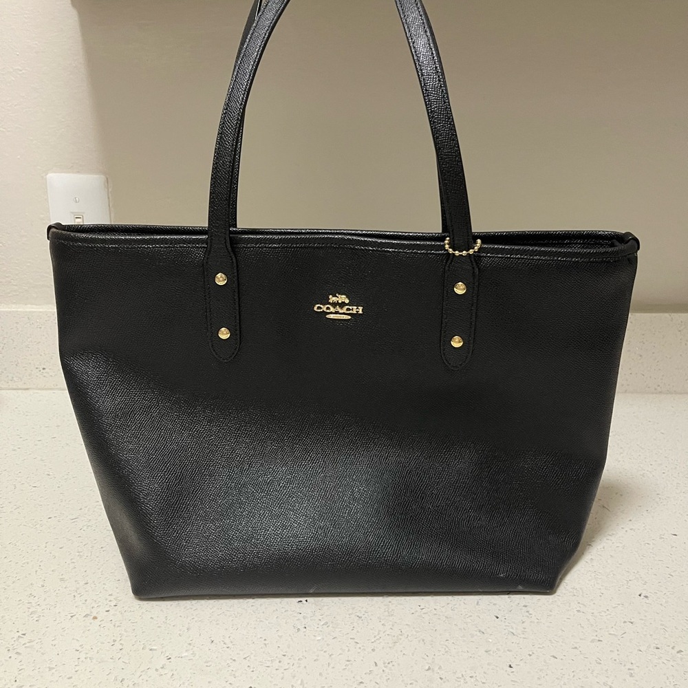 Authentic Coach Black Leather Tote with Gold Accents